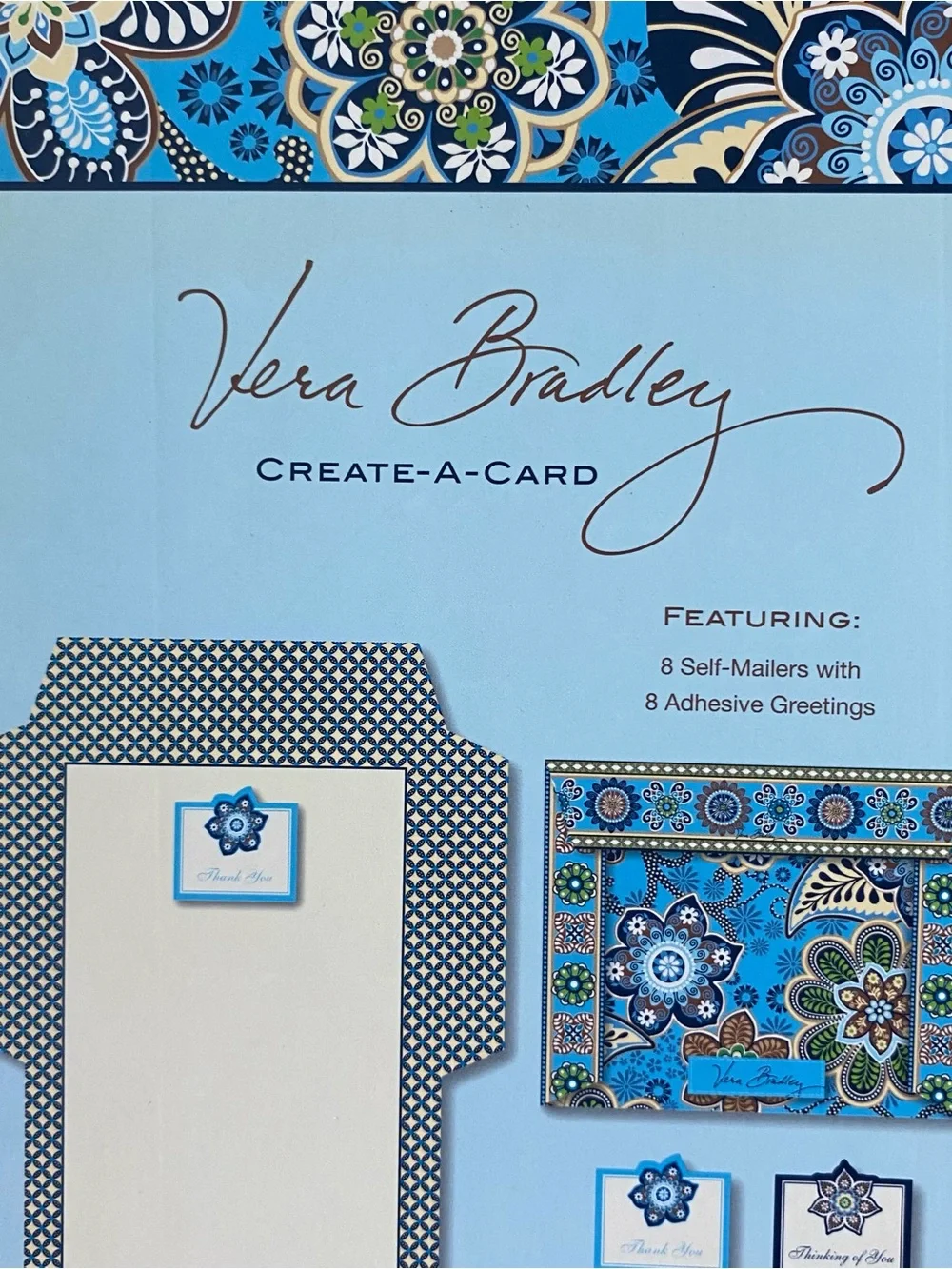 Vera Bradley Bali Blue Create A Card NEW 8 Self Mailers 8 Greetings Retired
